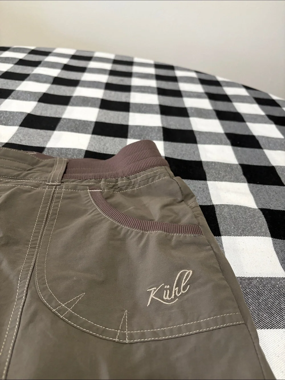 KUHL Women’s Durango Skirt Skort Shorts Gray Green Size 10 Hiking Pockets Ruched